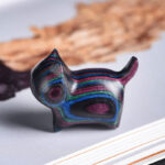 Buddha Stones Mini Cat Kitten Colorful Wooden Cute Pet Decoration Decorations BS Black Purple Cat 4.7*2.2*3.5cm