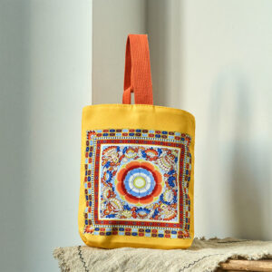 Buddha Stones Dunhuang Flying Apsaras Lotus Buddha Statues Canvas Handbag Handbags BS Dunhuang Lotus Yellow 15*8*22cm