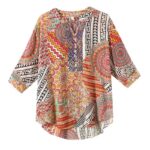 Buddha Stones Women's Mandala Geometry Half Button Shirt Women's Shirts BS 15
