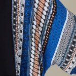 Buddha Stones Black Blue Stripes Short Sleeve Midi Dress With Pockets Midi Dress BS 10