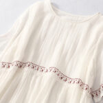 Buddha Stones Solid Color Embroidery Short Sleeve Cotton Midi Dress - image 6