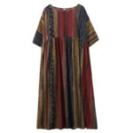 Buddha Stones Boho Geometry Short Sleeve Midi Dress With Pockets Midi Dress BS 11