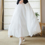 Buddha Stones Solid Color Elastic High Waist Linen Skirt Skirt BS 19