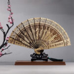 Buddha Stones Koi Fish Peony Bird Flower Engraved Hollow Handheld Phoebe Zhennan Wood Folding Fan 22cm Folding Fan BS Characters From Dream Of Red Mansions 22cm