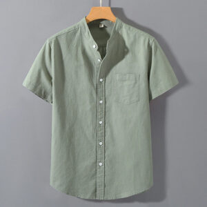 Buddha Stones Summer Men's Short Sleeve Button Down Cotton Linen Shirt Men's Shirts BS DarkSeaGreen 3XL(Fit for US/UK/AU42; EU52)