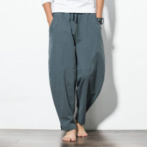 Buddha Stones Casual Men's Solid Color Cotton Drawstring Pants With Pockets