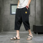 Buddha Stones Summer Men's Linen Drawstring Cropped Pants With Pockets - Black - US/UK/AU44，EU54 (5XL) - image 10