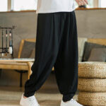 Buddha Stones Summer Plain Men's Cotton Linen Tapered Pants With Pockets Men's Pants BS 25