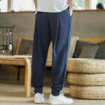 Buddha Stones Summer Plain Men's Cotton Linen Tapered Pants With Pockets Men's Pants BS 30