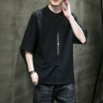 Buddha Stones Plain Color Frog-Button Embroidery Men's Half Sleeve Cotton Shirt Men's Shirts BS 14