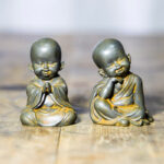Buddha Stones Small Meditating Monk Iron Powder Rust Cast Resin Statue Desk Decoration Decorations BS 1