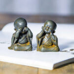 Buddha Stones Small Meditating Monk Iron Powder Rust Cast Resin Statue Desk Decoration Decorations BS 2