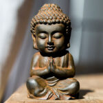 Buddha Stones Handmade Small Sakyamuni Buddha Iron Powder Rust Cast Resin Statue Decoration Decorations BS Rust Version Praying Buddha 9*5.5cm