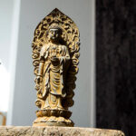 Buddha Stones Handmade Amitabha Guanyin Avalokitesvara Mahasthamaprapta Iron Powder Rust Cast Resin Statue Decoration Decorations BS 9