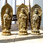 Buddha Stones Handmade Amitabha Guanyin Avalokitesvara Mahasthamaprapta Iron Powder Rust Cast Resin Statue Decoration Decorations BS 19