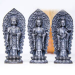 Buddha Stones Handmade Amitabha Guanyin Avalokitesvara Mahasthamaprapta Iron Powder Rust Cast Resin Statue Decoration Decorations BS 38