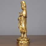 Buddha Stones Golden Standing Kwan Yin Avalokitesvara Wealth Brass Copper Statue Home Desk Decoration Decorations BS 6
