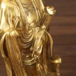 Buddha Stones Golden Standing Kwan Yin Avalokitesvara Wealth Brass Copper Statue Home Desk Decoration Decorations BS 9