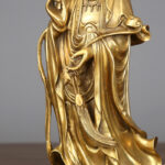 Buddha Stones Golden Standing Kwan Yin Avalokitesvara Wealth Brass Copper Statue Home Desk Decoration Decorations BS 8