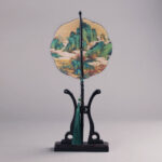 Buddha Stones Handmade Bamboo Thousand Miles of Rivers and Mountains Long Handle Portable Curlable Fan Fan BS 4