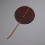 Buddha Stones Chinese Style Handmade Round Shaped Bamboo Long Handle Fan Fan BS Brown 25*47cm