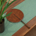 Buddha Stones Vintage Chinese Style Handmade Round Octagonal Shaped Bamboo Long Handle Fan Fan BS 4