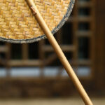 Buddha Stones Summer Retro Chinese Style Handmade Bamboo Woven Round Banana Shape Long Handle Fan Fan BS 6