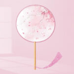 Buddha Stones Ginkgo Leaf Koi Fish Cherry Blossom Spring Flowers Handheld Wood Handle Fan Fan BS Pink Flower 21*15cm