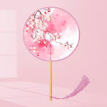 Buddha Stones Ginkgo Leaf Koi Fish Cherry Blossom Spring Flowers Handheld Wood Handle Fan Fan BS Pink White Flower 21*15cm