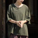 Buddha Stones Causal Half Sleeve Ramie Linen Cotton T-shirt Tee Women's T-Shirts BS 16