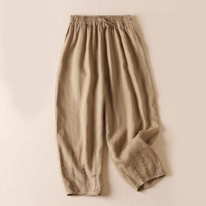 Buddha Stones Summer Small Flower Embroidery  Harem Pants With Pockets