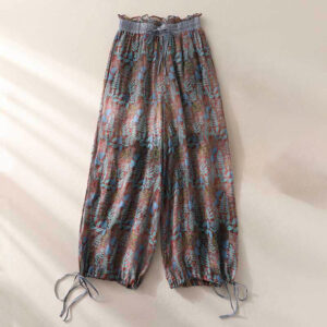 Buddha Stones Summer Women's Blue Leaves Plants Pants With Pockets Women's Pants BS 2XL(Fit for US8-10; UK/AU12-14; EU40-42)