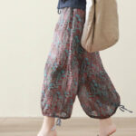 Buddha Stones Summer Women's Blue Leaves Plants Pants With Pockets Women's Pants BS 10