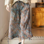 Buddha Stones Summer Women's Blue Leaves Plants Pants With Pockets Women's Pants BS 9