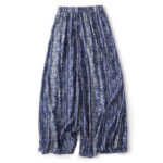 Buddha Stones Blue Stripes Print Cotton Linen Wide Leg Pants With Pockets Women's Wide Leg Pants BS 11
