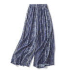 Buddha Stones Blue Stripes Print Cotton Linen Wide Leg Pants With Pockets Women's Wide Leg Pants BS 2