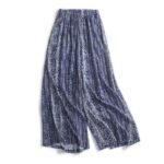 Buddha Stones Blue Stripes Print Cotton Linen Wide Leg Pants With Pockets Women's Wide Leg Pants BS 2XL(Fit for US8-10; UK/AU12-14; EU40-42)