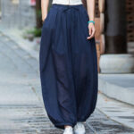 Buddha Stones Summer Plain Color Linen Drawstring Pants With Pockets Women's Pants BS 7