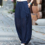 Buddha Stones Summer Plain Color Linen Drawstring Pants With Pockets Women's Pants BS 8