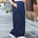 Buddha Stones Summer Plain Color Linen Drawstring Pants With Pockets Women's Pants BS 4