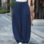 Buddha Stones Summer Plain Color Linen Drawstring Pants With Pockets Women's Pants BS 6