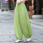 Buddha Stones Summer Plain Color Linen Drawstring Pants With Pockets Women's Pants BS PaleGreen F(Fit for US4-6; UK/AU8-10; EU36-38)