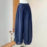 Buddha Stones Summer Plain Color Linen Drawstring Pants With Pockets Women's Pants BS 11