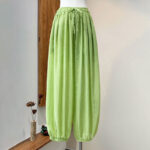 Buddha Stones Summer Plain Color Linen Drawstring Pants With Pockets Women's Pants BS 26