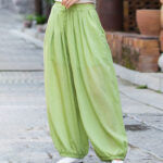 Buddha Stones Summer Plain Color Linen Drawstring Pants With Pockets Women's Pants BS 21