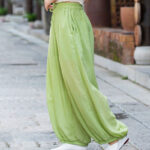 Buddha Stones Summer Plain Color Linen Drawstring Pants With Pockets Women's Pants BS 22