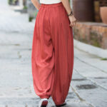 Buddha Stones Summer Plain Color Linen Drawstring Pants With Pockets Women's Pants BS 29