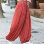 Buddha Stones Summer Plain Color Linen Drawstring Pants With Pockets Women's Pants BS 31