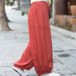 Buddha Stones Summer Plain Color Linen Drawstring Pants With Pockets Women's Pants BS 30