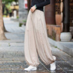 Buddha Stones Summer Plain Color Linen Drawstring Pants With Pockets Women's Pants BS Linen F(Fit for US4-6; UK/AU8-10; EU36-38)